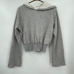 Beyond Yoga Gray Pima Cotton So Chic Cropped Hooded Pullover Sweatshirt XS